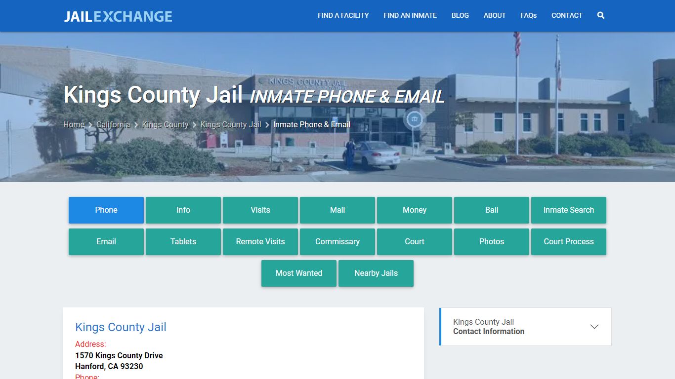 Inmate Phone - Kings County Jail, CA - Jail Exchange
